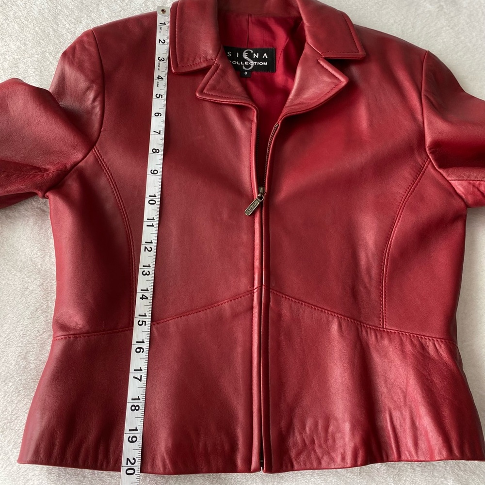 🍂 Vintage Siena Collection red leather cropped moto jacket sz 8 - Picture 12 of 14
